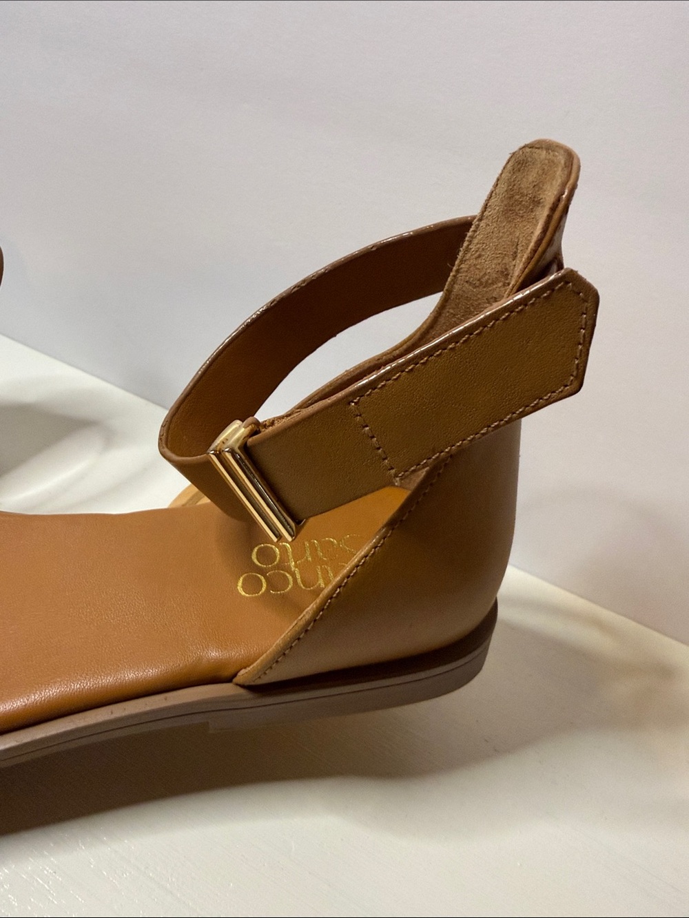 Franco Sarto Tan Leather Square-Toe Ankle-Strap Sandals Size 9.5 - Picture 8 of 8
